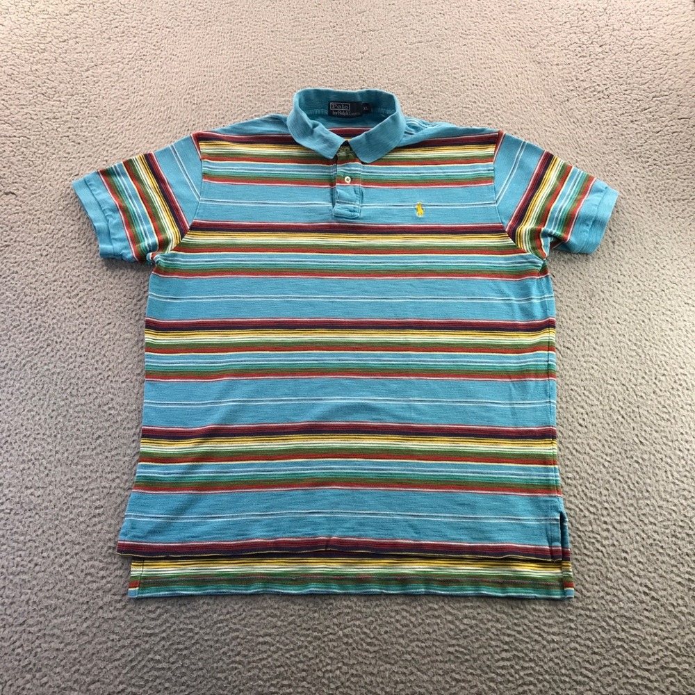Vtg Polo Ralph Lauren Shirt Mens Extra Large Aqua Blue Striped Textured Woven